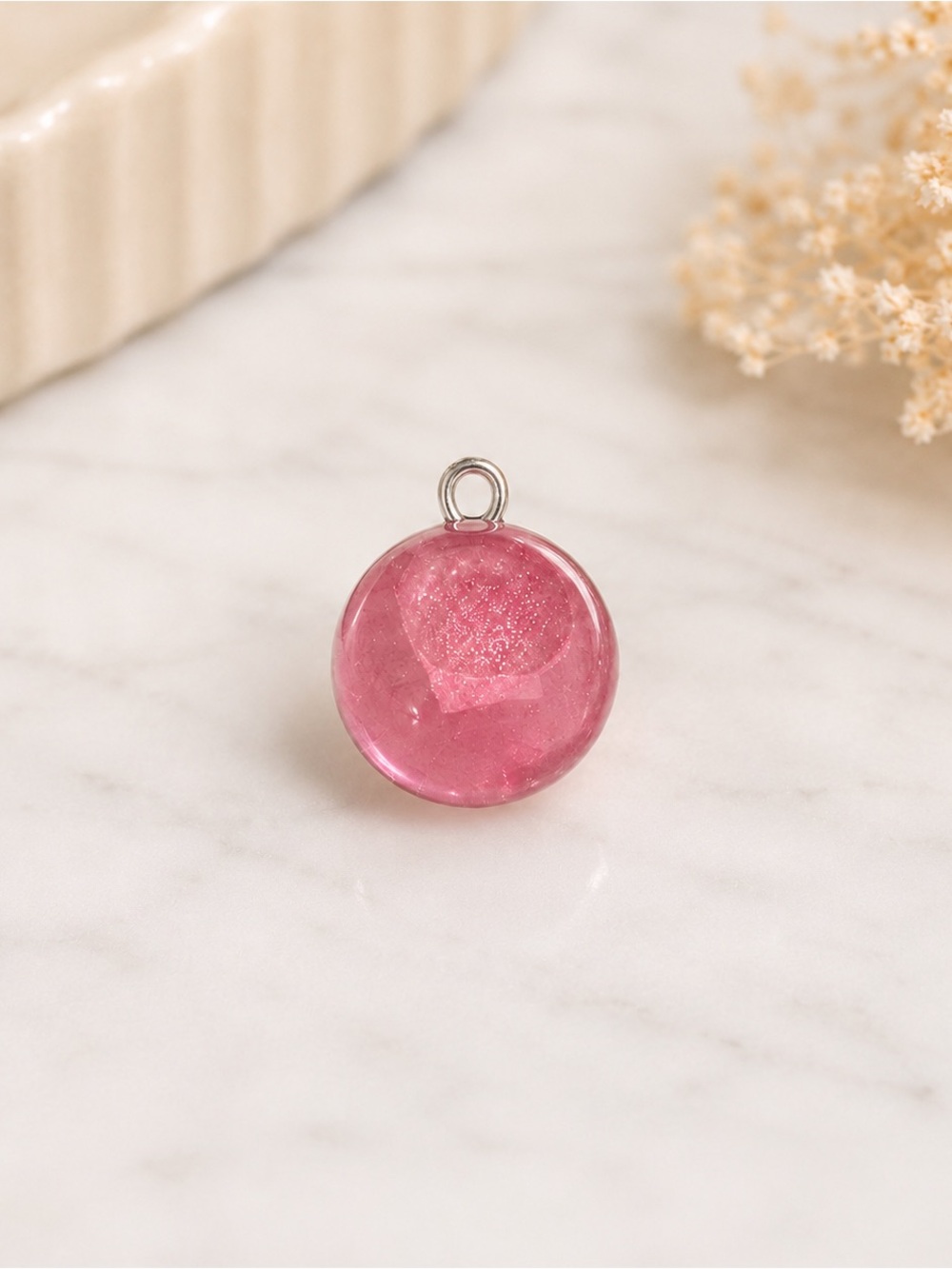 Pink Round Glass Pendant Charm
